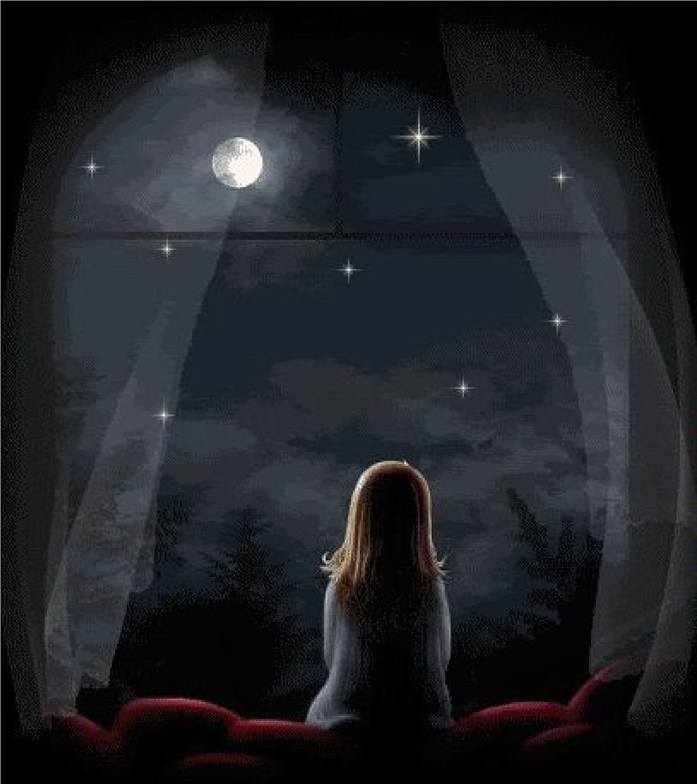 Looking at the moon. Одиночество в ночи. Луна одиночество. Луна в окне. Одиночество девушка.
