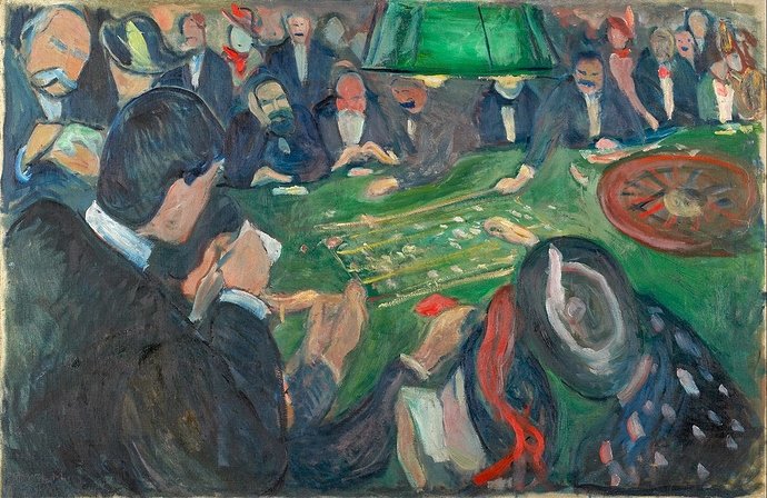 Edvar Munch, At the Roulette Table in Monte Carlo, 74 x 116 cm, oil on canvas, 1892, at Munch Museum, Oslo, Norway