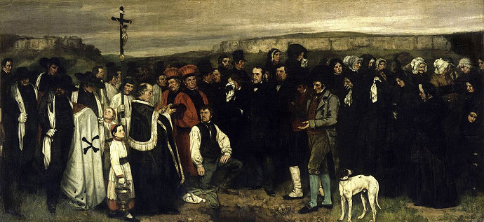 lukisan A Burial at Ornans. (1849-1950). Gustave Courbet.