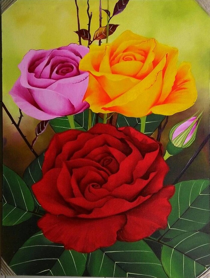 Gambar Lukisan Bunga Ros Terbaru