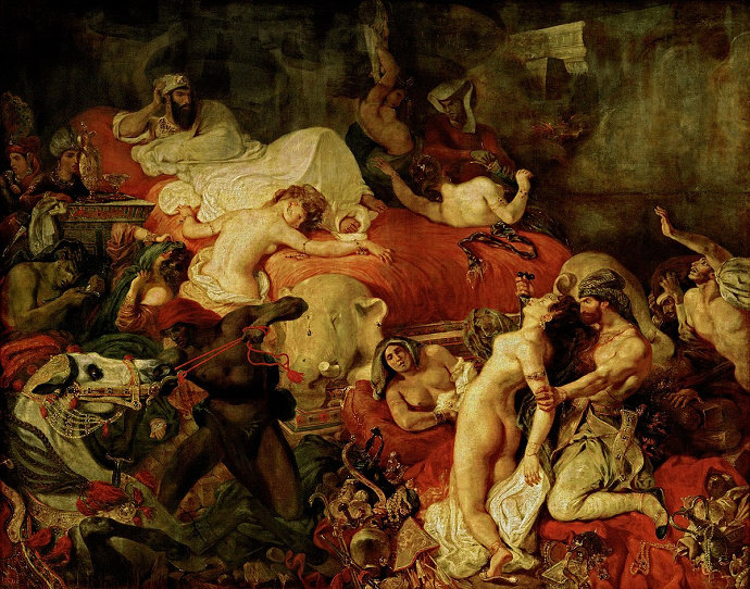 lukisan Death of Sardanapalus (1827). Eugène Delacroix.