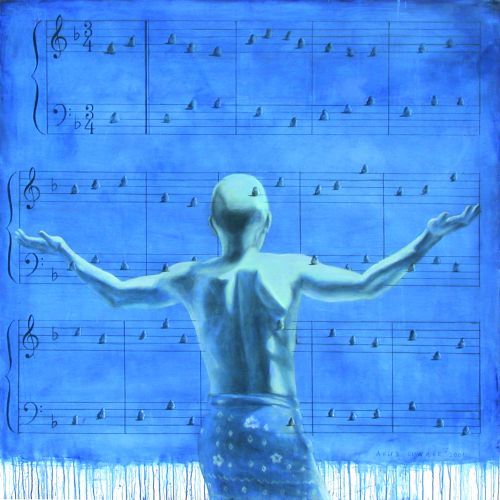 Agus Suwage, Blues untuk Allah, 135 cm x 135 cm, Acrylic on canvas, 2001
