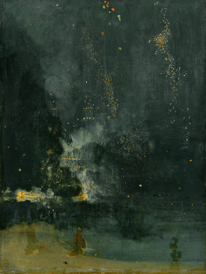 Lukisan Nocturne in Black and Gold: The Falling Rocket (1874) James Abbot McNeil Whistler.