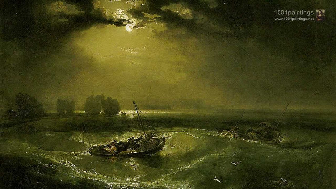 lukisan Fishermen at Sea. (1796). Joseph Mallord William Turner.