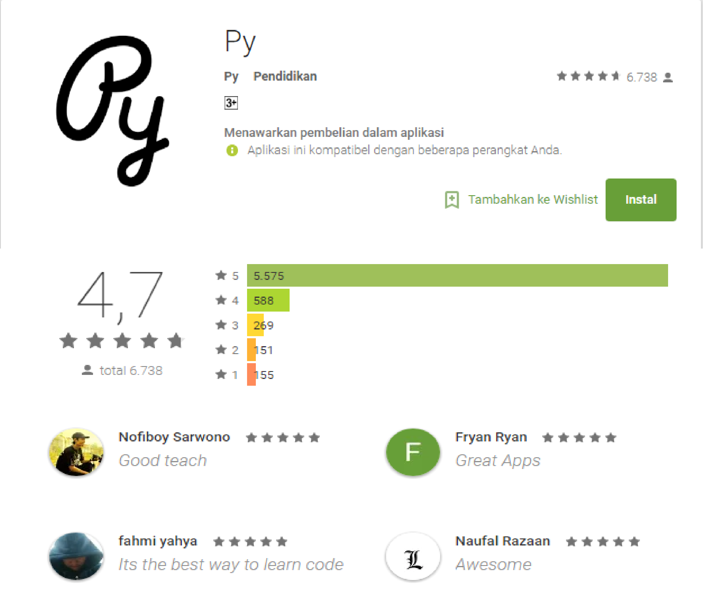 Py adalah salah satu aplikasi untuk belajar bahasa pemrograman Aplikasi ini dapat diunduh melalui play store Disini yang dipelajari adalah dasar dasar
