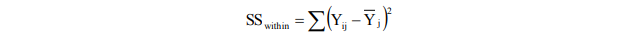 Jumlah kuadrat dalam kelompok atau sum of squares within groups or error variance